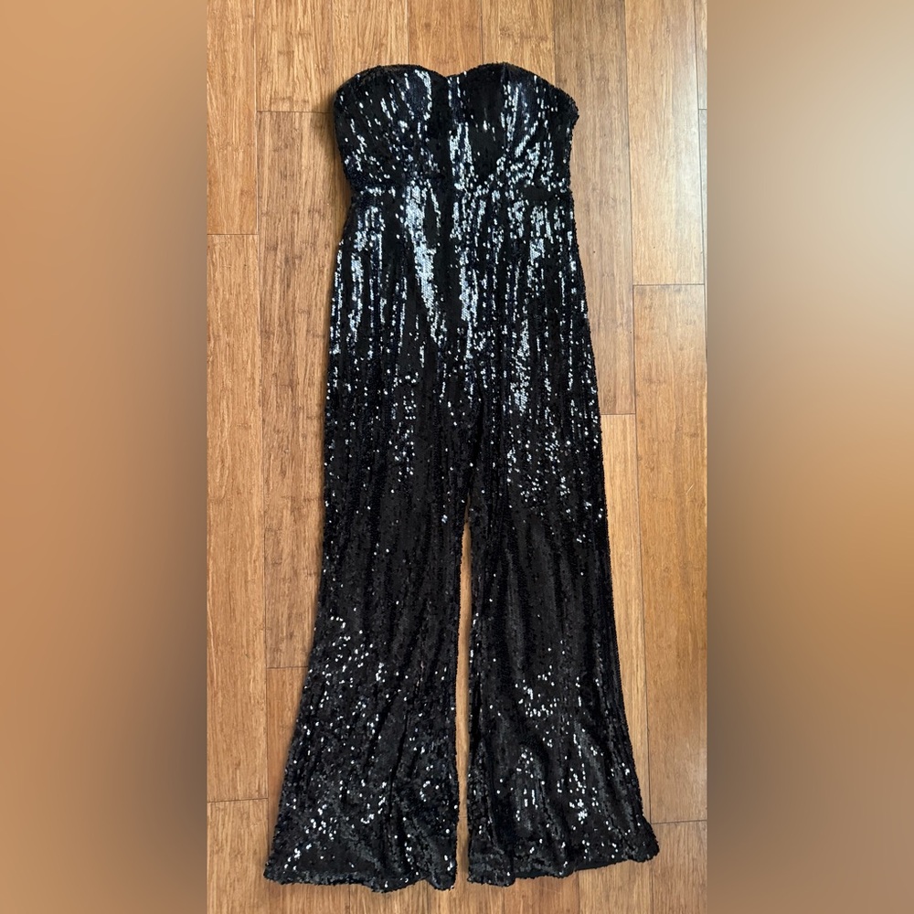 Black Strapless Sequin Jumpsuit